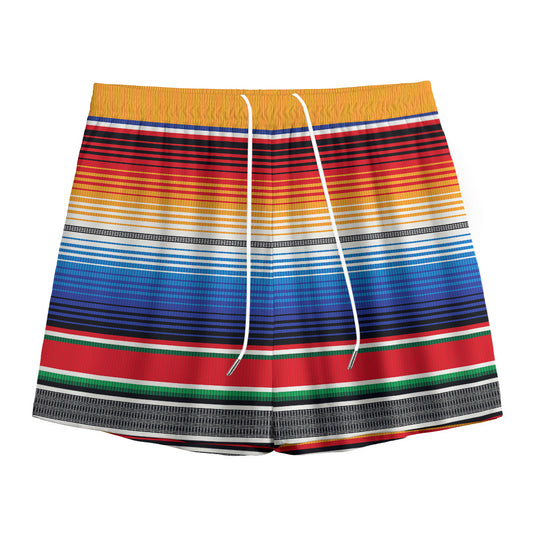 Ethnic Serape Blanket Stripe Print Mesh Shorts