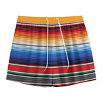 Ethnic Serape Blanket Stripe Print Mesh Shorts