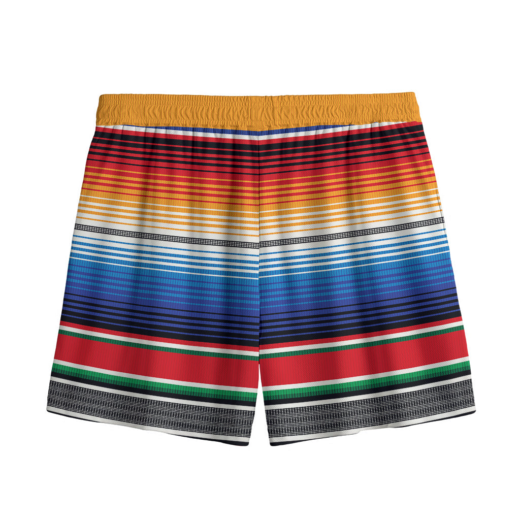 Ethnic Serape Blanket Stripe Print Mesh Shorts