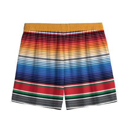 Ethnic Serape Blanket Stripe Print Mesh Shorts