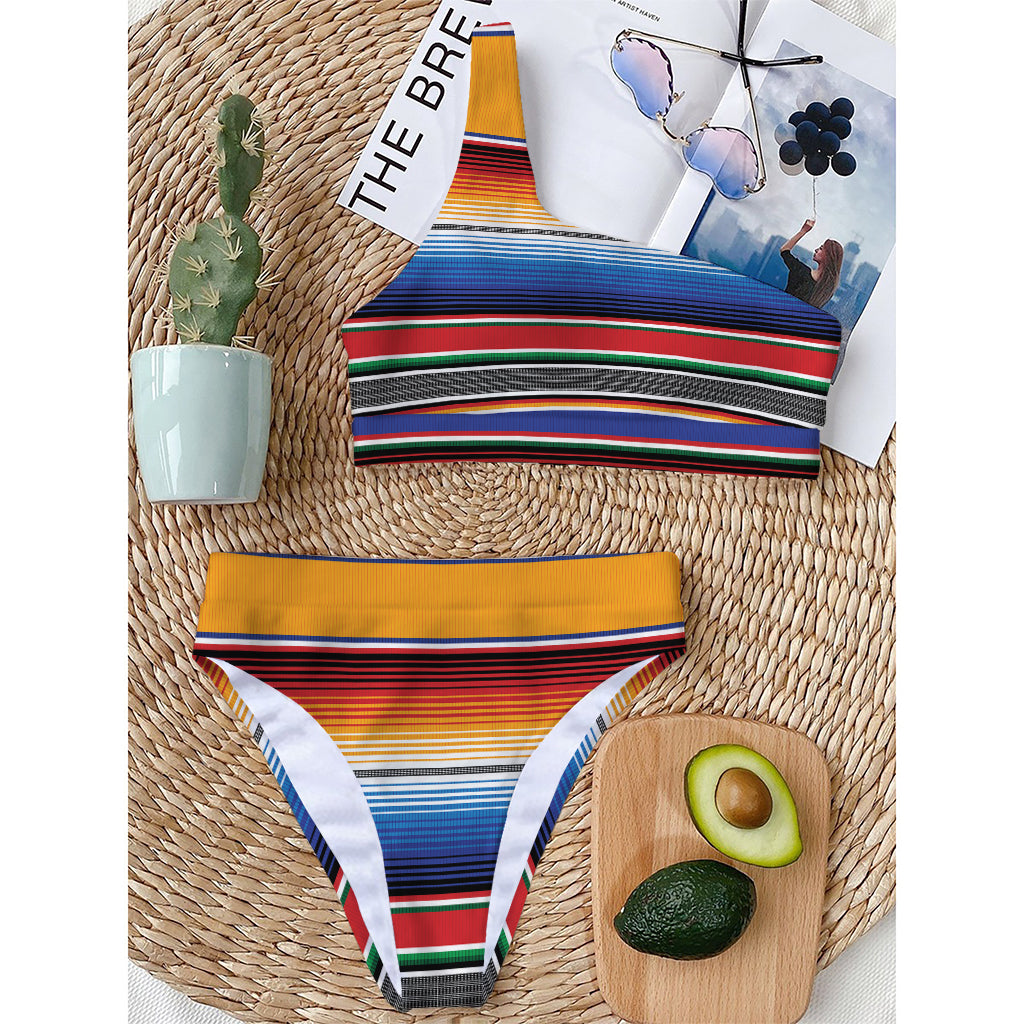 Ethnic Serape Blanket Stripe Print One Shoulder Bikini Top