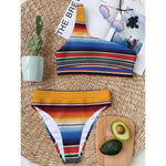 Ethnic Serape Blanket Stripe Print One Shoulder Bikini Top