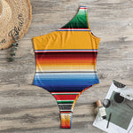 Ethnic Serape Blanket Stripe Print One Shoulder Bodysuit