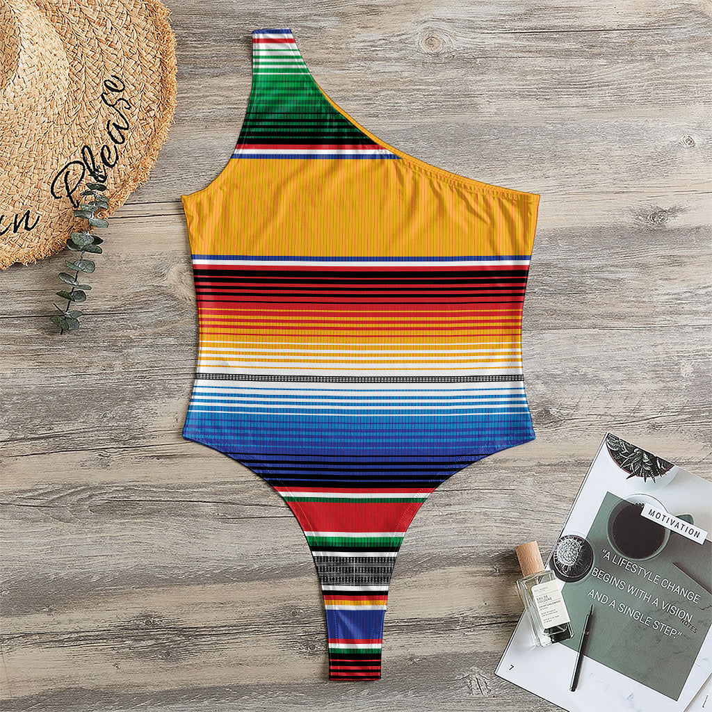 Ethnic Serape Blanket Stripe Print One Shoulder Bodysuit