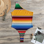 Ethnic Serape Blanket Stripe Print One Shoulder Bodysuit