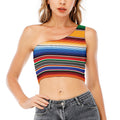 Ethnic Serape Blanket Stripe Print One Shoulder Crop Top