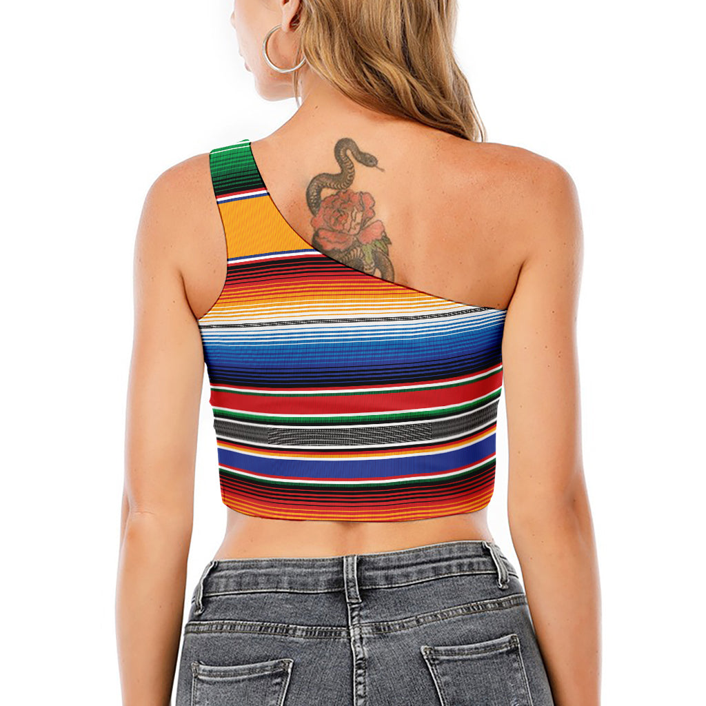 Ethnic Serape Blanket Stripe Print One Shoulder Crop Top