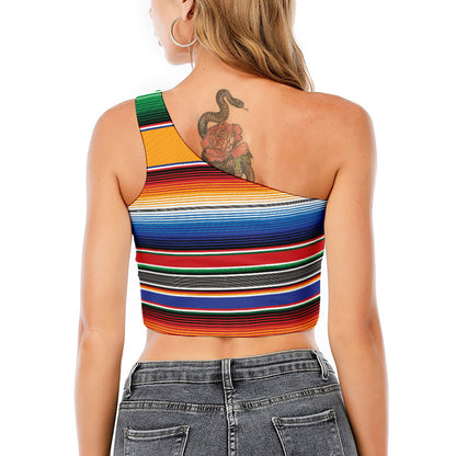 Ethnic Serape Blanket Stripe Print One Shoulder Crop Top