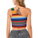 Ethnic Serape Blanket Stripe Print One Shoulder Crop Top