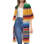 Ethnic Serape Blanket Stripe Print Open Front Beach Cover Up