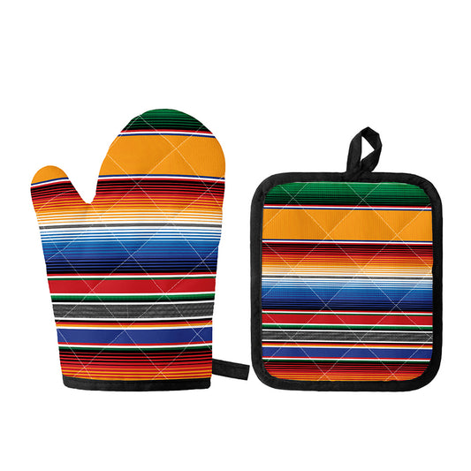 Ethnic Serape Blanket Stripe Print Oven Mitt And Pot Holder Set