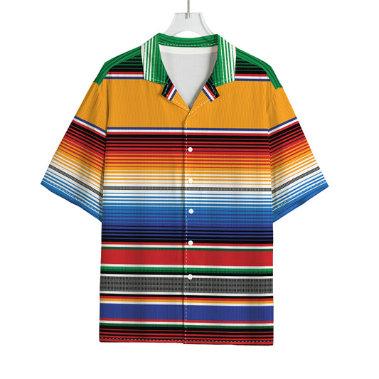 Ethnic Serape Blanket Stripe Print Rayon Hawaiian Shirt