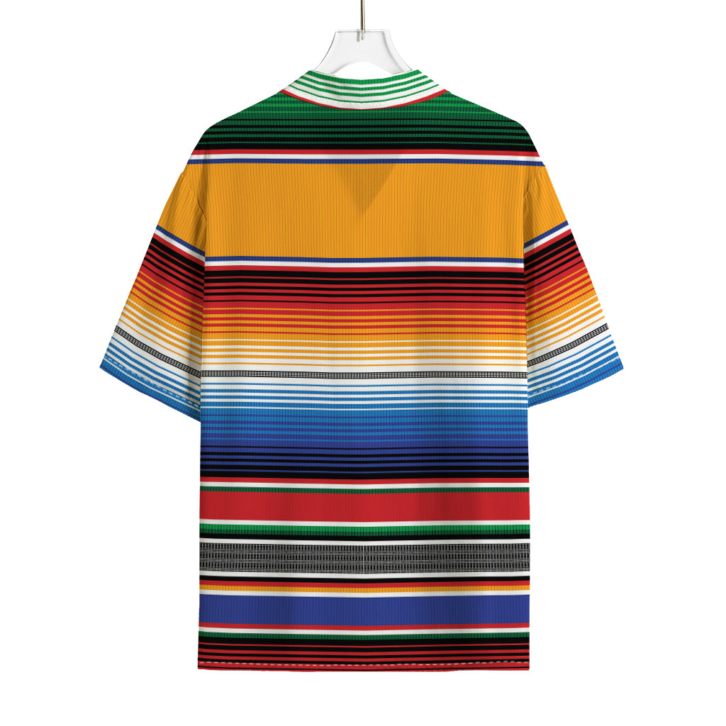 Ethnic Serape Blanket Stripe Print Rayon Hawaiian Shirt