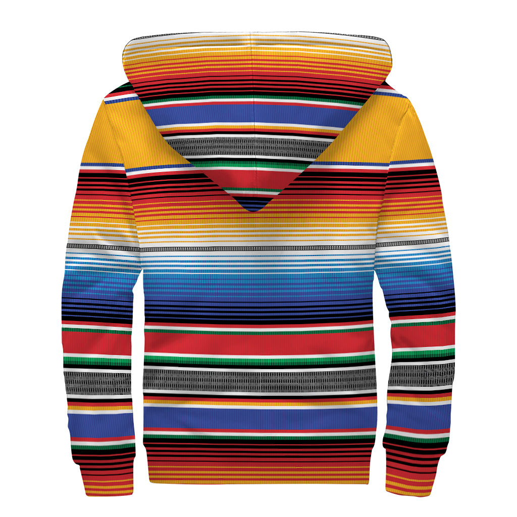 Ethnic Serape Blanket Stripe Print Sherpa Lined Zip Up Hoodie