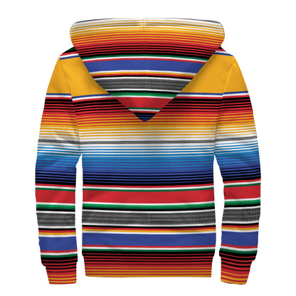Ethnic Serape Blanket Stripe Print Sherpa Lined Zip Up Hoodie