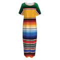 Ethnic Serape Blanket Stripe Print Short Sleeve Long Nightdress