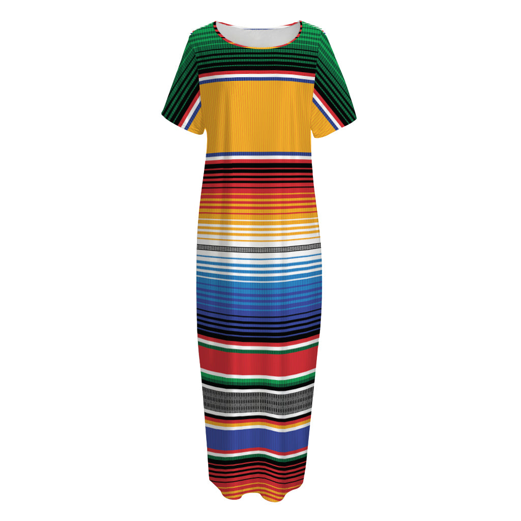 Ethnic Serape Blanket Stripe Print Short Sleeve Long Nightdress