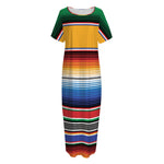 Ethnic Serape Blanket Stripe Print Short Sleeve Long Nightdress