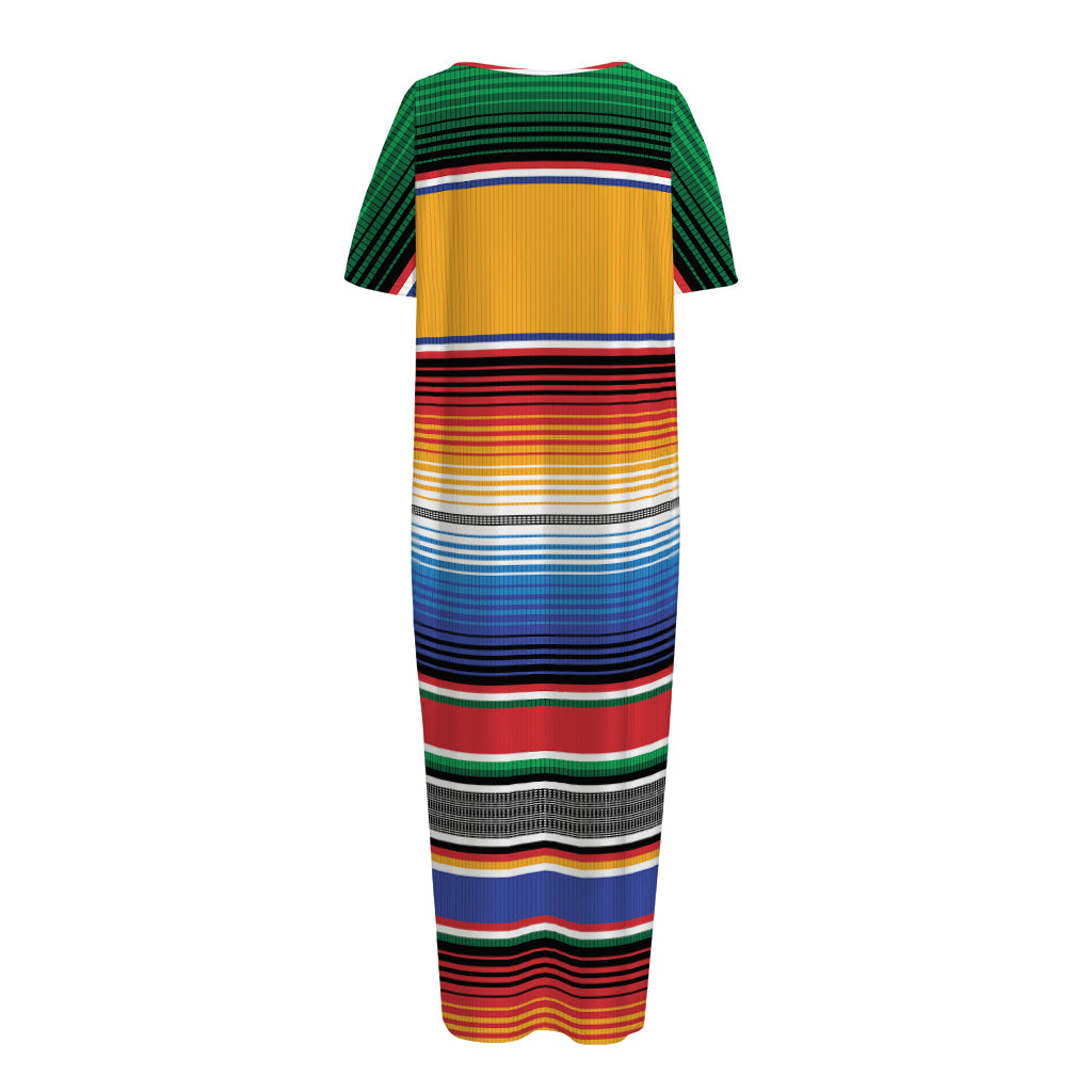 Ethnic Serape Blanket Stripe Print Short Sleeve Long Nightdress