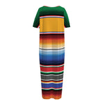 Ethnic Serape Blanket Stripe Print Short Sleeve Long Nightdress