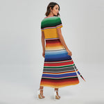 Ethnic Serape Blanket Stripe Print Short Sleeve Maxi Dress