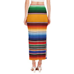 Ethnic Serape Blanket Stripe Print Side Slit Maxi Skirt