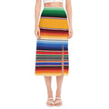 Ethnic Serape Blanket Stripe Print Side Slit Midi Skirt