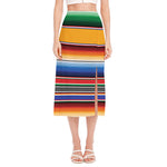 Ethnic Serape Blanket Stripe Print Side Slit Midi Skirt