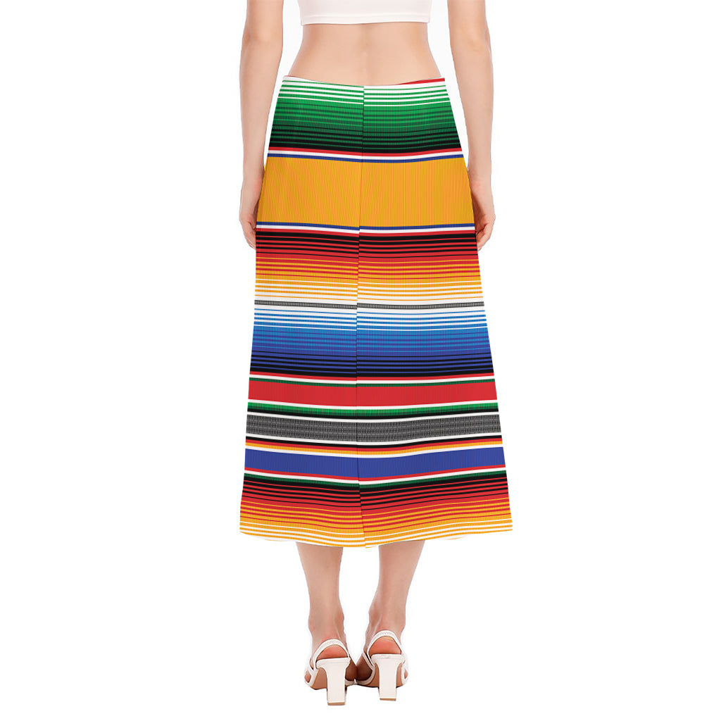 Ethnic Serape Blanket Stripe Print Side Slit Midi Skirt