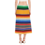 Ethnic Serape Blanket Stripe Print Side Slit Midi Skirt