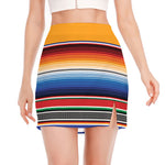 Ethnic Serape Blanket Stripe Print Side Slit Mini Skirt