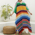 Ethnic Serape Blanket Stripe Print Silk V-Neck Kaftan Dress