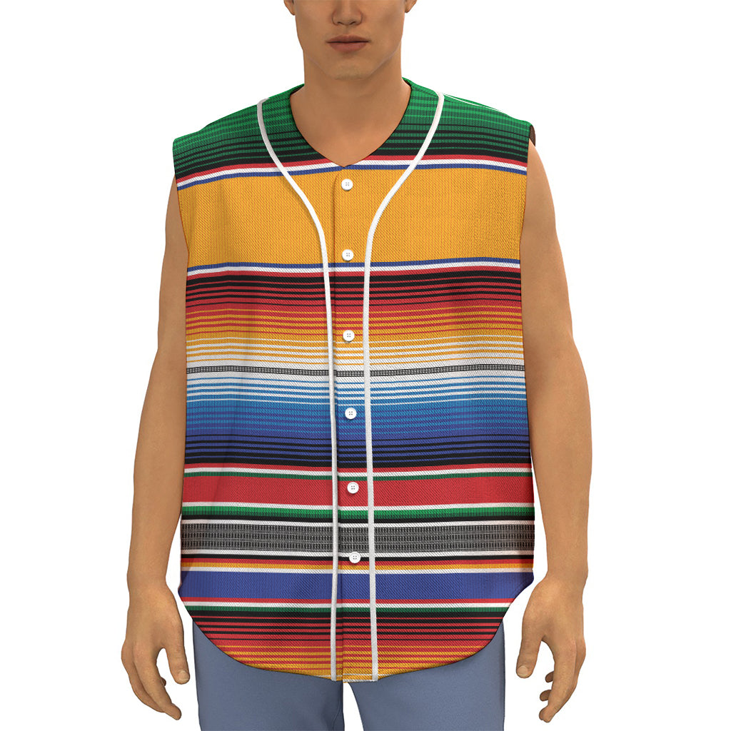 Ethnic Serape Blanket Stripe Print Sleeveless Baseball Jersey