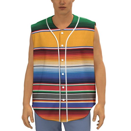 Ethnic Serape Blanket Stripe Print Sleeveless Baseball Jersey