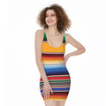 Ethnic Serape Blanket Stripe Print Sleeveless Bodycon Dress