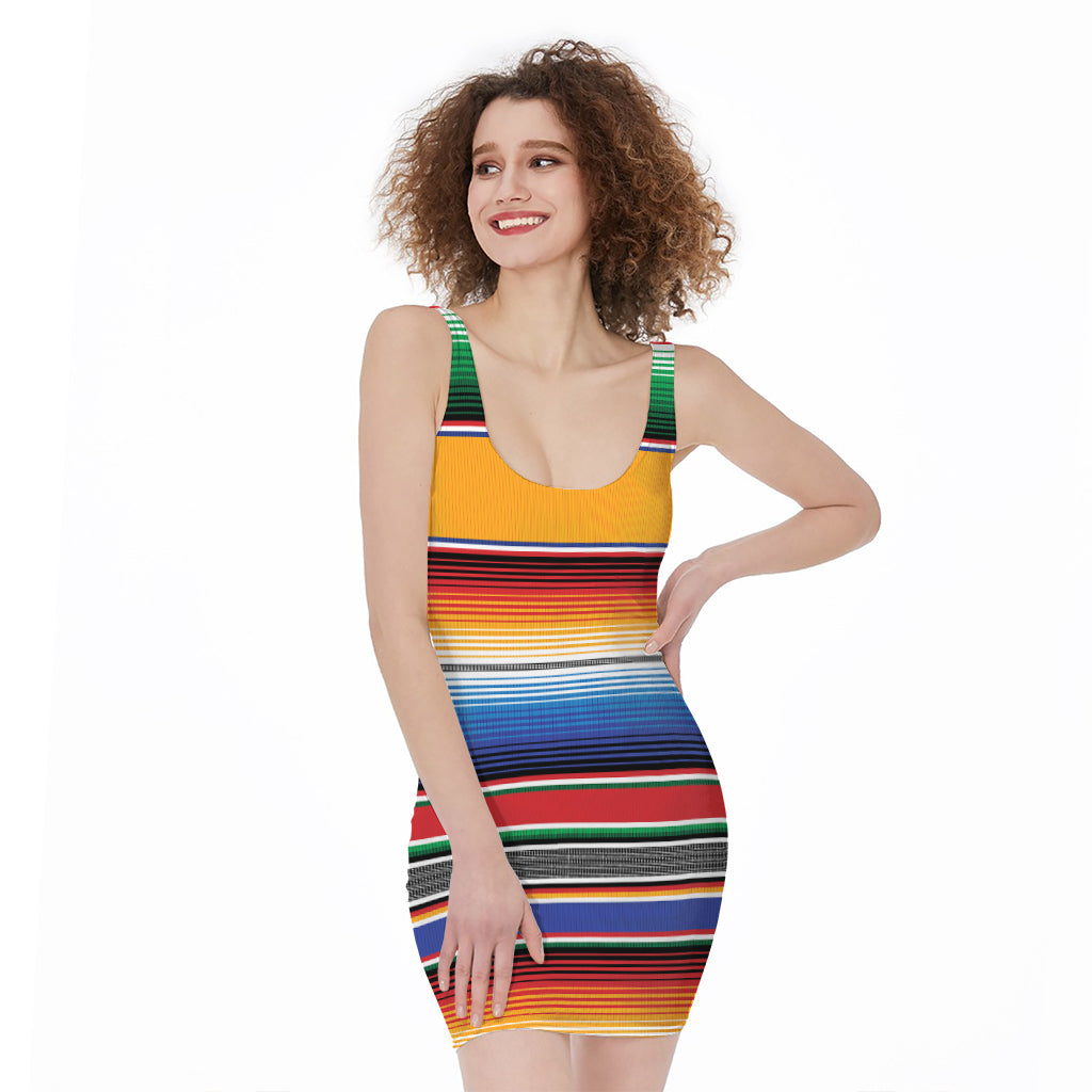Ethnic Serape Blanket Stripe Print Sleeveless Bodycon Dress