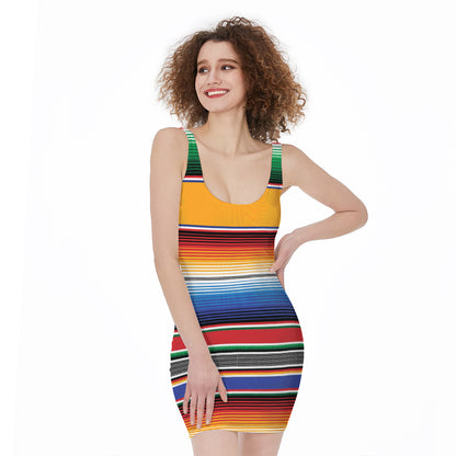 Ethnic Serape Blanket Stripe Print Sleeveless Bodycon Dress