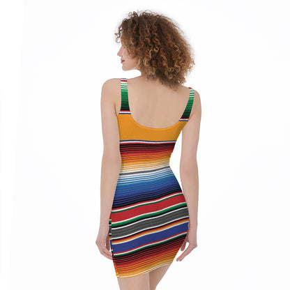 Ethnic Serape Blanket Stripe Print Sleeveless Bodycon Dress