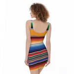 Ethnic Serape Blanket Stripe Print Sleeveless Bodycon Dress