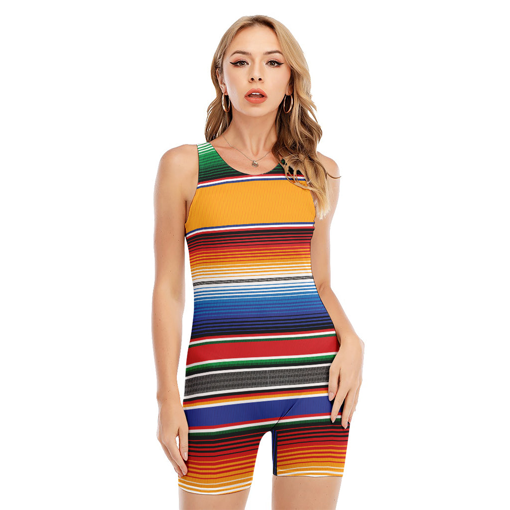 Ethnic Serape Blanket Stripe Print Sleeveless One Piece Swimsuit