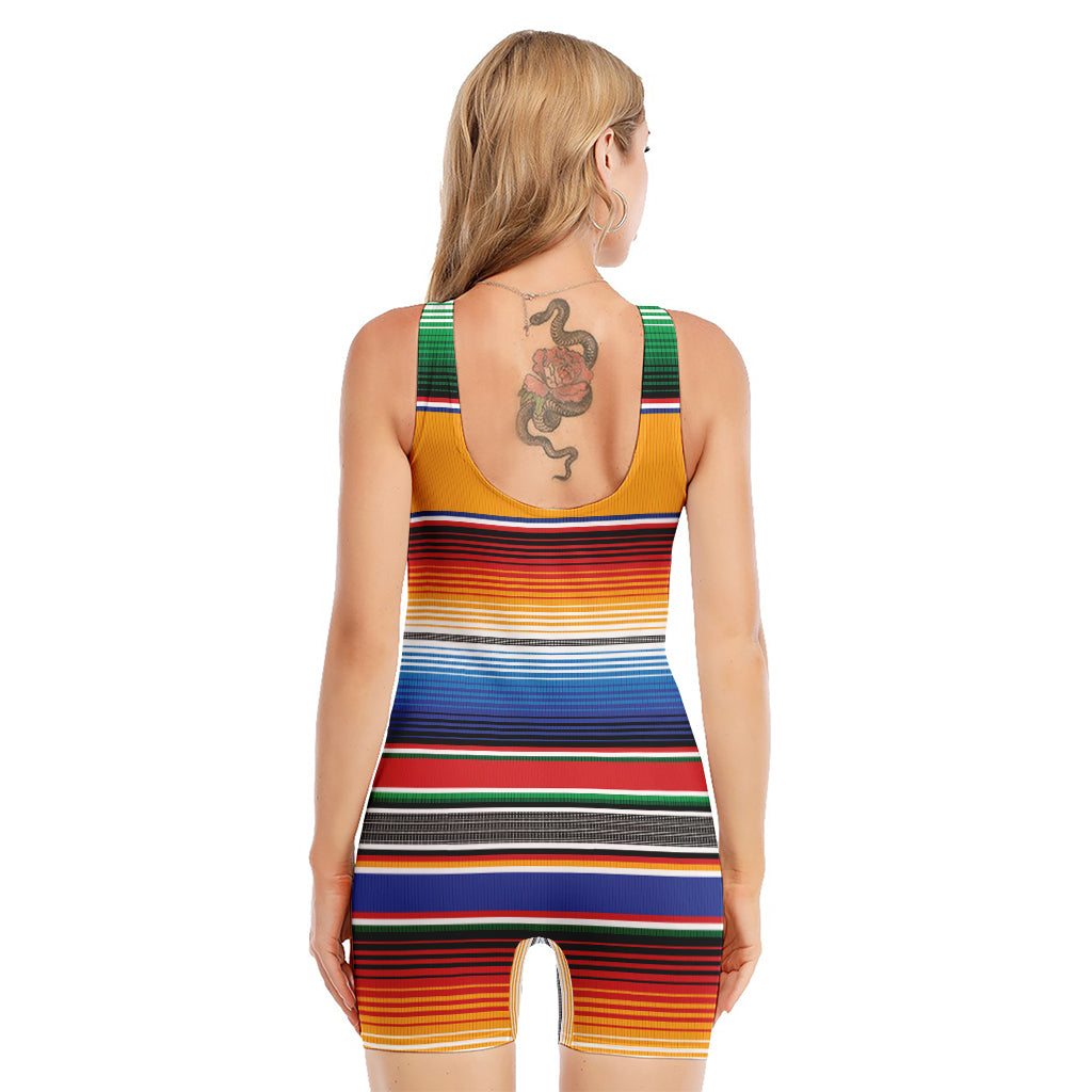 Ethnic Serape Blanket Stripe Print Sleeveless One Piece Swimsuit