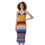 Ethnic Serape Blanket Stripe Print Slim Fit Midi Cami Dress