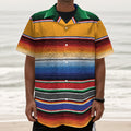 Ethnic Serape Blanket Stripe Print Textured Short Sleeve Shirt