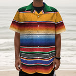 Ethnic Serape Blanket Stripe Print Textured Short Sleeve Shirt