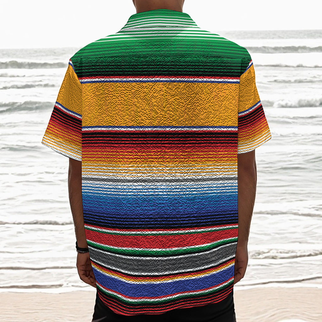 Ethnic Serape Blanket Stripe Print Textured Short Sleeve Shirt