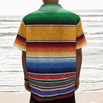 Ethnic Serape Blanket Stripe Print Textured Short Sleeve Shirt