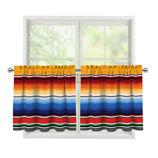 Ethnic Serape Blanket Stripe Print Tier Curtains