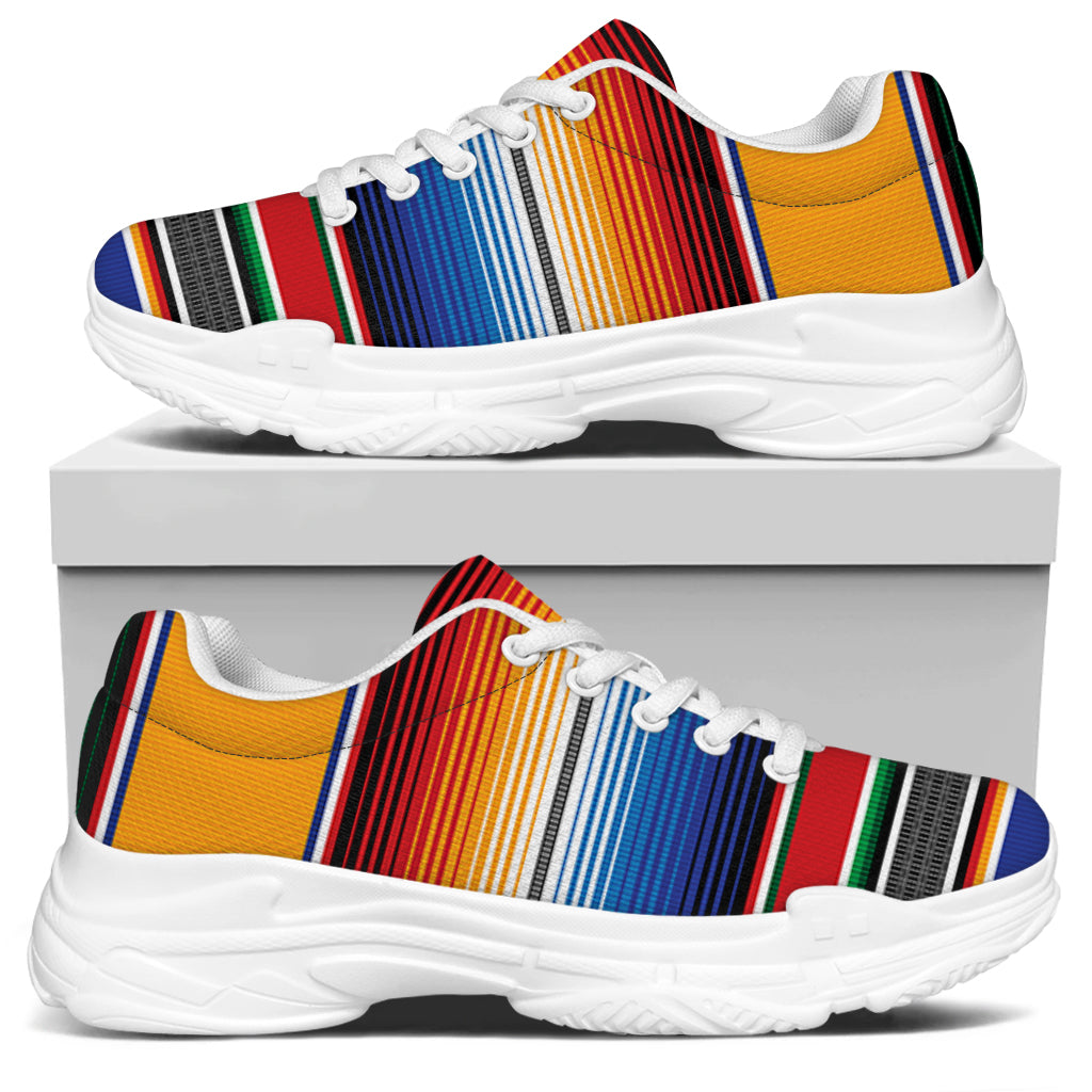 Ethnic Serape Blanket Stripe Print White Chunky Shoes