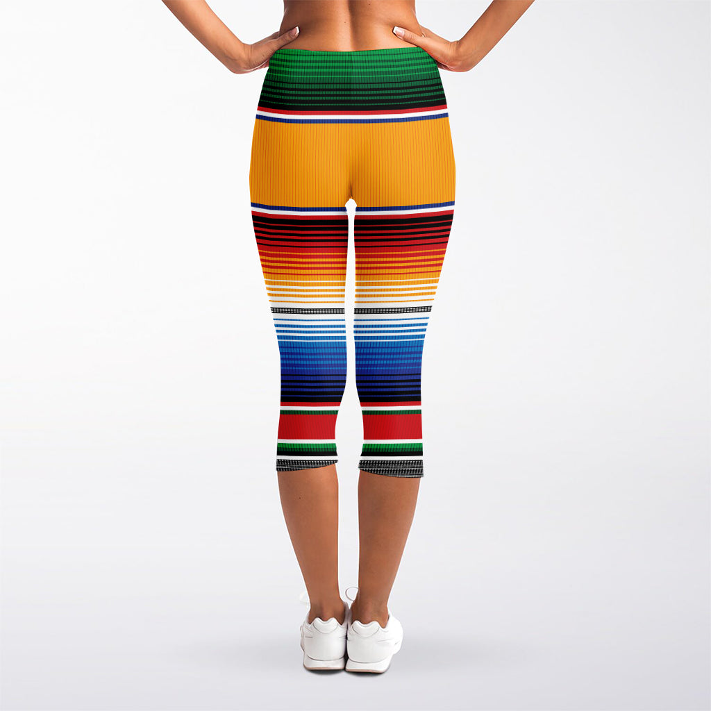 Ethnic Serape Blanket Stripe Print Women's Capri Leggings