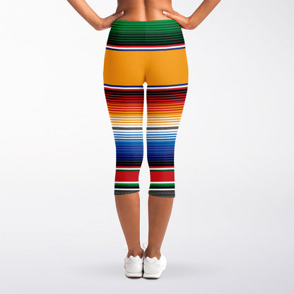 Ethnic Serape Blanket Stripe Print Women's Capri Leggings